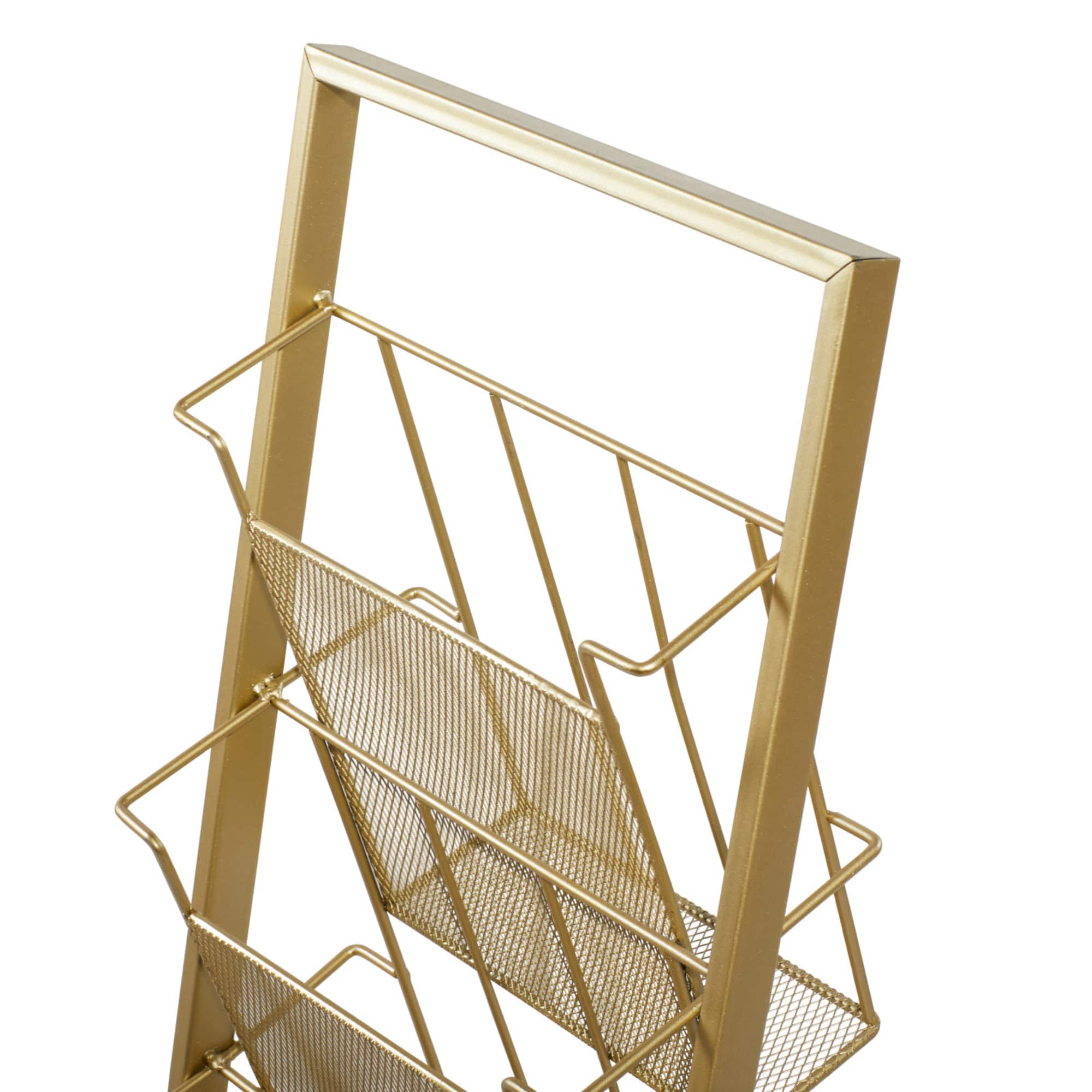 Gold Contemporary Tabletop Metal Magazine Rack